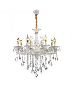 Candelabru Gadiel 8*E27, Metal si Cristal, Alb si Argintiu