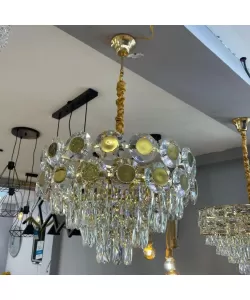 Candelabru Habib 8*E27, Metal si Cristal, Auriu