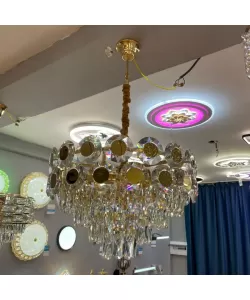 Candelabru Habib 8*E27, Metal si Cristal, Auriu