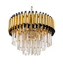 Candelabru Heter, 11*E14, Auriu si Negru, Metal si Cristal