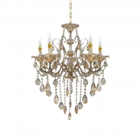 Candelabru Imperial 5*E14, Auriu, Metal si Cristal Candelabru Imperial 5*E14, Auriu, Metal si Cristal