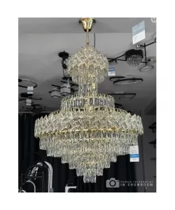 Candelabru Junnut 21*E27, Cristal si Metal, Auriu