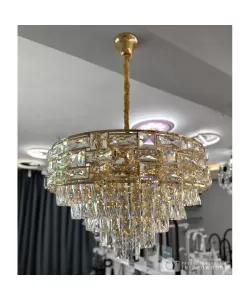 Candelabru Karam 10*E27, Metal si Cristal, Auriu