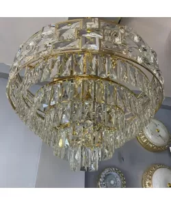 Candelabru Karam 10*E27, Metal si Cristal, Auriu