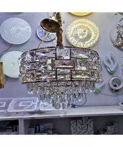 Candelabru Karamin 5x E27, Metal si Cristal, Diametru 40cmAuriu