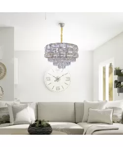 Candelabru Karamin 5x E27, Metal si Cristal, Diametru 40cmAuriu