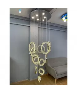 Candelabru LED Cindy, 128W, Metal si Cristal, Argintiu