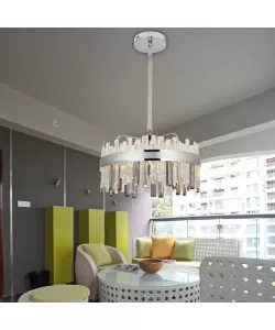 Candelabru LED Cristal cu Telecomanda Melvin 112W Dimabil Diametru 50cm Argintiu