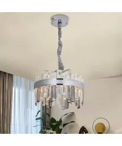 Candelabru LED Cristal cu Telecomanda Miguel 92W Dimabil Argintiu