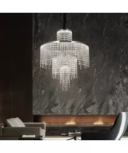 Candelabru LED Cristal cu Telecomanda Oscar 59W Dimabil Argintiu