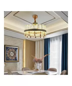 Candelabru LED Pollux cu Telecomanda, 136W, Diametru 55cm, Auriu, Cristal, Dimabila