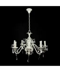 Candelabru Lisabona 8*E27, Alb, Metal si Cristal