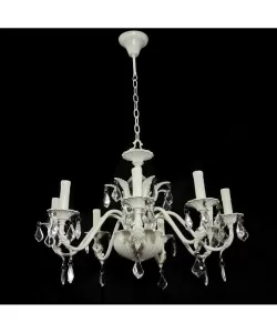 Candelabru Lisabona 8*E27, Alb, Metal si Cristal