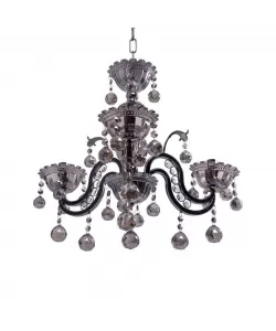 Candelabru Mali, 3*E14, Negru, Metal si Cristal