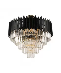 Candelabru Nermeros, 12*E14, Auriu si Negru, Metal si Cristal