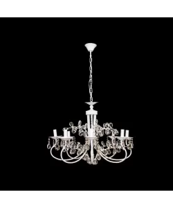 Candelabru Regii, 8*E14, Alb, Metal si Cristal