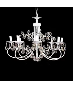 Candelabru Regii, 8*E14, Alb, Metal si Cristal