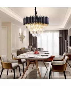 Candelabru Rubert, 9*E14, Auriu, Metal si Cristal