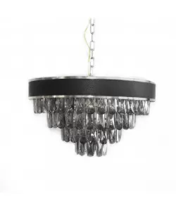 Candelabru Senegal, 9*E14, Cristal si Metal, Diametru 50cm, Negru cu Fumuriu