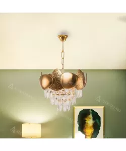 Candelabru Smith, 5*E14, Auriu, Metal si Cristal