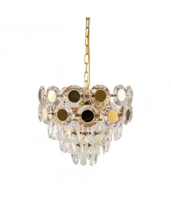 Candelabru Tilsen, 6*E14, Auriu, Metal si Cristal