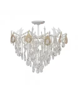 Candelabru Zenetius, 7*E27, Cristal si Metal, Alb