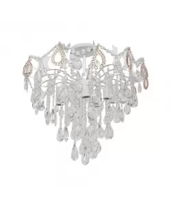 Candelabru Zenetius, 7*E27, Cristal si Metal, Alb