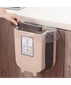 Cos de Gunoi Suspendat, 8L, Pliabil, Plastic, Crem/Alb - Crem