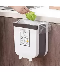 Cos de Gunoi Suspendat, 8L, Pliabil, Plastic, Crem/Alb - Alb