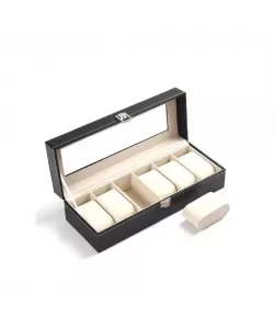 Cutie pentru Depozitare, 6 Ceasuri, Negru, Piele