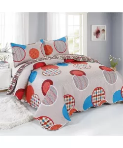 Cuvertura cu Cercuri Multicolore pentru Pat Dublu, 3 Piese, Poliester, C01/28 Cuvertura cu Cercuri Multicolore pentru Pat Dublu, 3 Piese, Poliester, C01/28