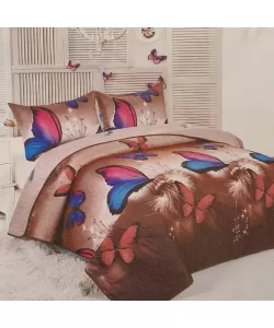 Cuvertura cu Fluturi pentru Pat Dublu, Poliester, Multicolora, 3 Piese, C02/F022 Cuvertura cu Fluturi pentru Pat Dublu, Poliester, Multicolora, 3 Piese, C02/F022