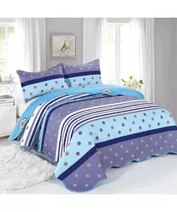 Cuvertura cu Linii, Puncte si Fluturi pentru Pat Dublu, 3 Piese, Poliester, C01/34 Cuvertura cu Linii, Puncte si Fluturi pentru Pat Dublu, 3 Piese, Poliester, C01/34