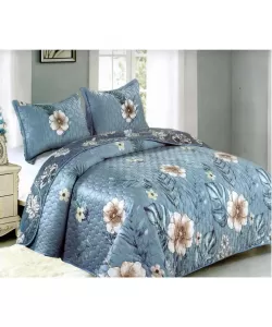 Cuvertura pentru Pat Dublu, Catifea, 3 Piese, Bleu C02/2247 Cuvertura pentru Pat Dublu, Catifea, 3 Piese, Bleu C02/2247