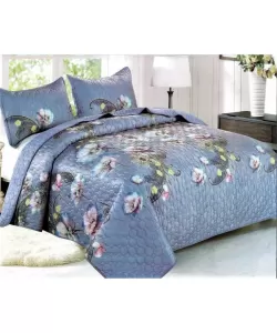 Cuvertura pentru Pat Dublu, Catifea, 3 Piese, Bleu C02/229 Cuvertura pentru Pat Dublu, Catifea, 3 Piese, Bleu C02/229