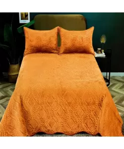 Cuvertura pentru Pat Dublu, Catifea, 3 Piese, Portocaliu C08/222 Cuvertura pentru Pat Dublu, Catifea, 3 Piese, Portocaliu C08/222