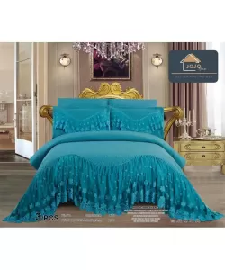 Cuvertura pentru Pat Dublu, Poliester, 3 Piese, Turcoaz, CVV05 Cuvertura pentru Pat Dublu, Poliester, 3 Piese, Turcoaz, CVV05