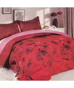 Cuvertura Visinie cu Trandafiri pentru Pat Dublu, 3 Piese, Poliester, C02/F036 Cuvertura Visinie cu Trandafiri pentru Pat Dublu, 3 Piese, Poliester, C02/F036