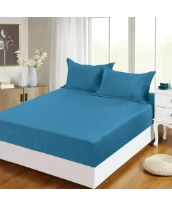 Husa Albastra pentru Pat Dublu si 2 Fete de Perna, 180*200 cm, Frotir, H02/212 Husa Albastra pentru Pat Dublu si 2 Fete de Perna, 180*200 cm, Frotir, H02/212
