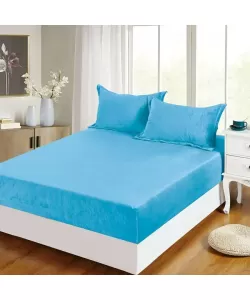 Husa Bleu pentru Pat Dublu si 2 Fete de Perna, 180*200 cm, Frotir, H02/209 Husa Bleu pentru Pat Dublu si 2 Fete de Perna, 180*200 cm, Frotir, H02/209