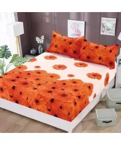Husa cu Floarea Soarelui Portocalii pentru Pat Dublu cu 2 Fete de Perna, Bumbac, 180*200 cm, HS/59 Husa cu Floarea Soarelui Portocalii pentru Pat Dublu cu 2 Fete de Perna, Bumbac, 180*200 cm, HS/59