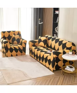 Husa Fotoliu + Fata de Perna, 90*140cm, Bumbac elastic, Galben/Negru, FT53 Husa Fotoliu + Fata de Perna, 90*140cm, Bumbac elastic, Galben/Negru, FT53