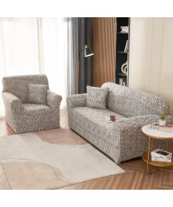 Husa Fotoliu + Fata de Perna, 90*140cm, Bumbac elastic, Maro, FT60 Husa Fotoliu + Fata de Perna, 90*140cm, Bumbac elastic, Maro, FT60