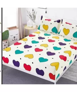 Husa cu Inimioare Multicolore si 2 Fete de Perna, 180*200 cm, Bumbac, HS/20 Husa cu Inimioare Multicolore si 2 Fete de Perna, 180*200 cm, Bumbac, HS/20