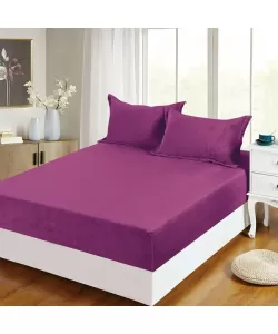 Husa Mov Inchis pentru Pat Dublu si 2 Fete de Perna, 180*200 cm, Frotir, H02/219 Husa Mov Inchis pentru Pat Dublu si 2 Fete de Perna, 180*200 cm, Frotir, H02/219