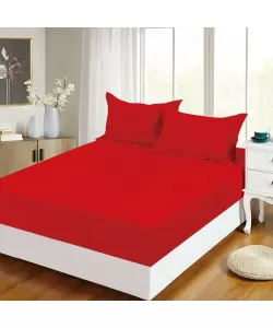 Husa Rosie pentru Pat Dublu si 2 Fete de Perna, 180*200 cm, Frotir, H02/215 Husa Rosie pentru Pat Dublu si 2 Fete de Perna, 180*200 cm, Frotir, H02/215