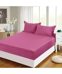 Husa Roz Inchis Pentru Pat Dublu si 2 Fete de Perna, 180*200 cm, Frotir, H02/211 Husa Roz Inchis Pentru Pat Dublu si 2 Fete de Perna, 180*200 cm, Frotir, H02/211