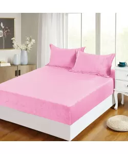 Husa Roz pentru Pat Dublu si 2 Fete de Perna, 180*200 cm, Frotir, H02/204 Husa Roz pentru Pat Dublu si 2 Fete de Perna, 180*200 cm, Frotir, H02/204