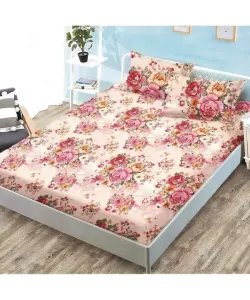 Husa Roz cu Trandafiri Colorati pentru Pat Dublu si 2 Fete de Perna, Bumbac, 180*200cm, HS/53 Husa Roz cu Trandafiri Colorati pentru Pat Dublu si 2 Fete de Perna, Bumbac, 180*200cm, HS/53