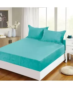Husa Verde Deschis pentru Pat Dublu si 2 Fete de Perna, 180*200 cm, Frotir, H02/213 Husa Verde Deschis pentru Pat Dublu si 2 Fete de Perna, 180*200 cm, Frotir, H02/213